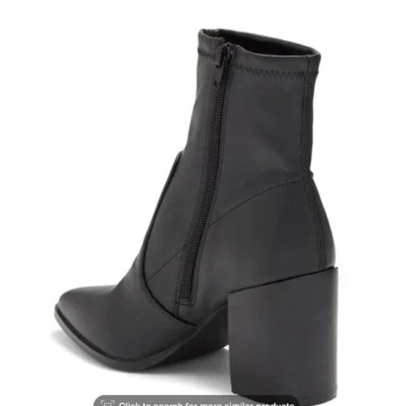 Steve Madden - Carla Black Leather Ankle Boot with Chunky Block Heel - Picture 3 of 6